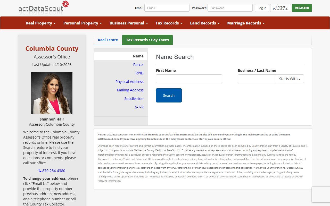 Columbia County Arkansas property tax records ActDataScout Magnolia assessor search