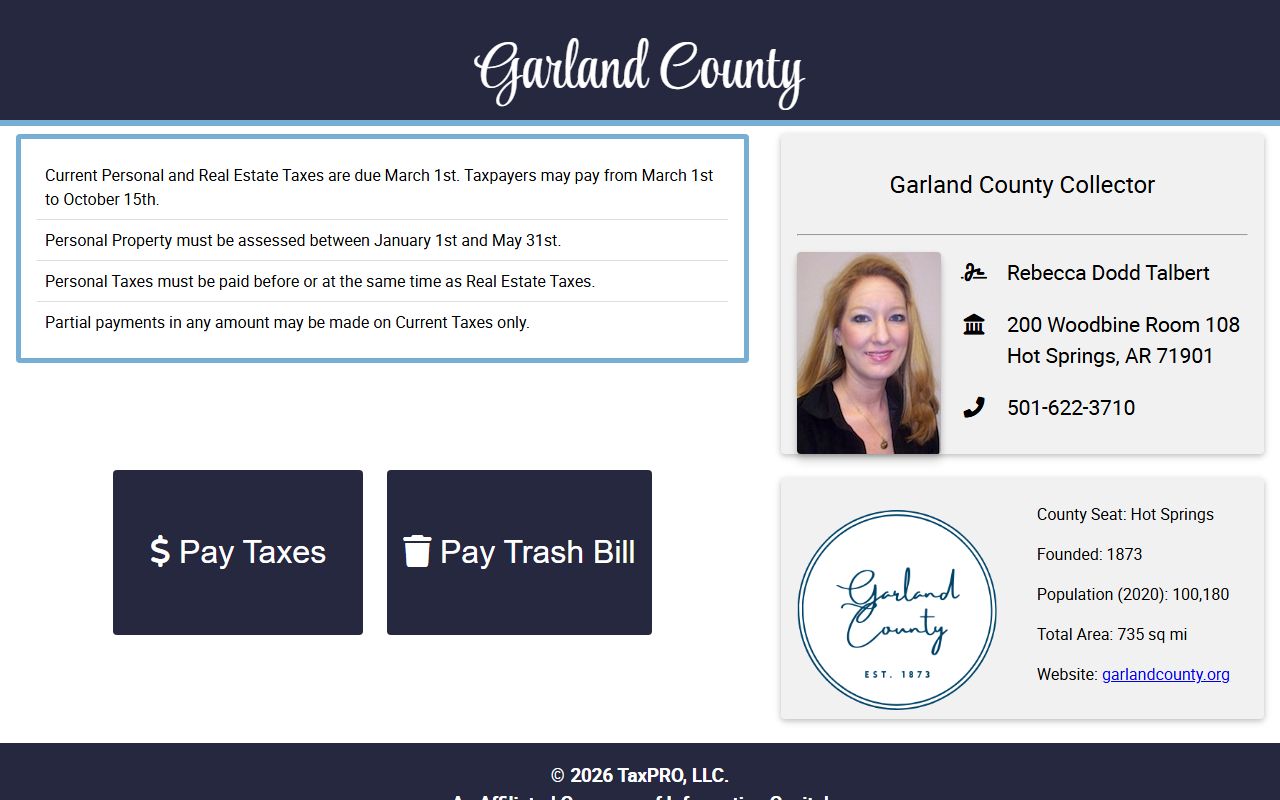 Garland County Arkansas property tax records search Hot Springs assessor