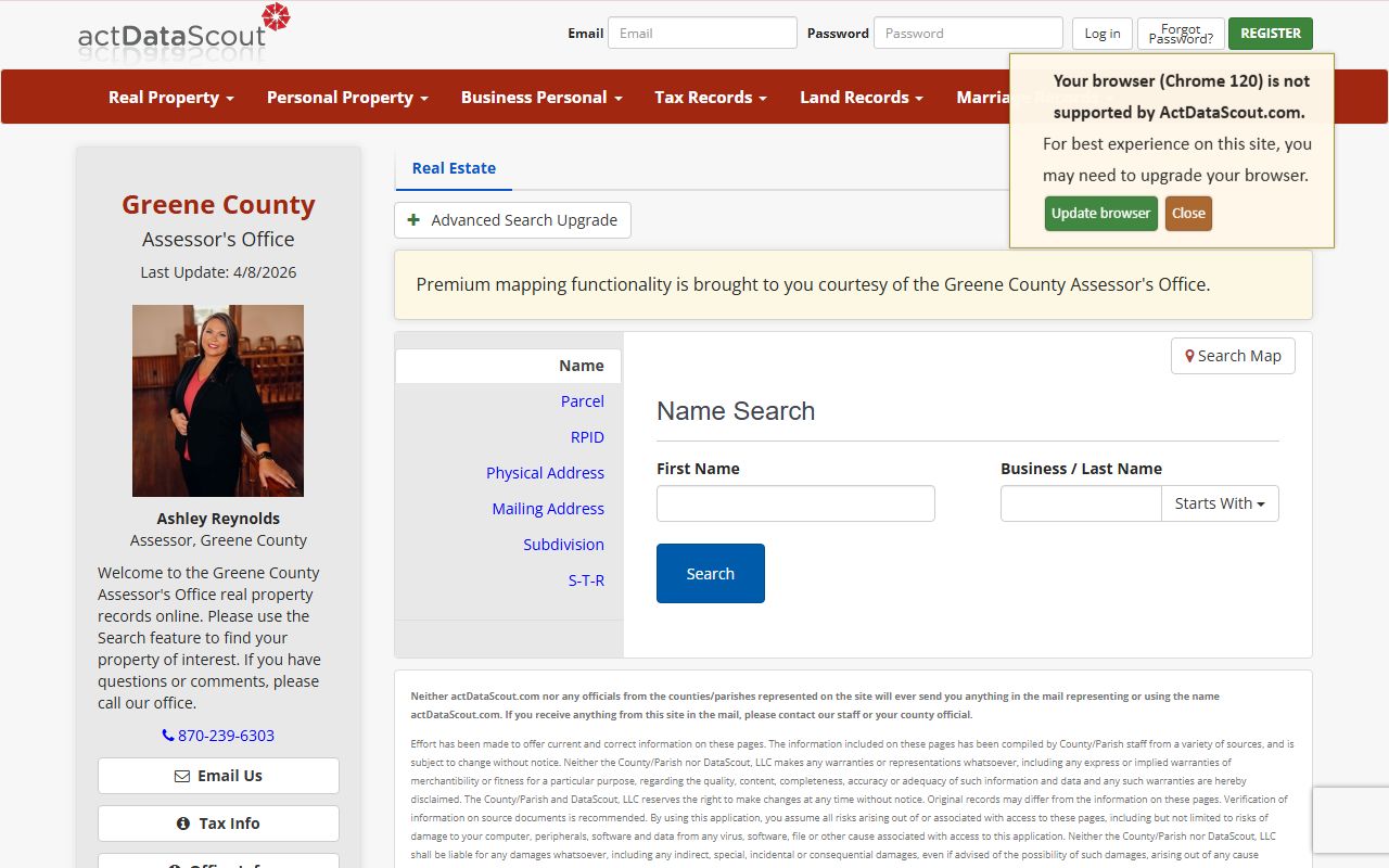 Greene County Arkansas property tax records ActDataScout Paragould assessor