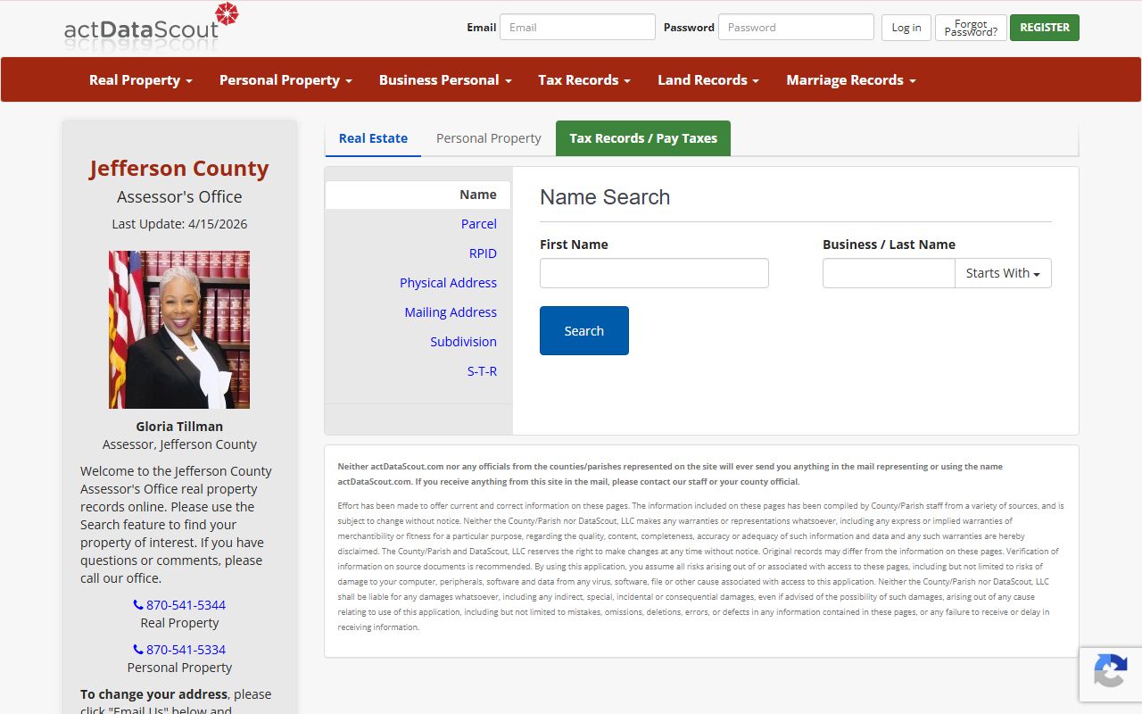 Jefferson County property records search for Pine Bluff Arkansas property taxes