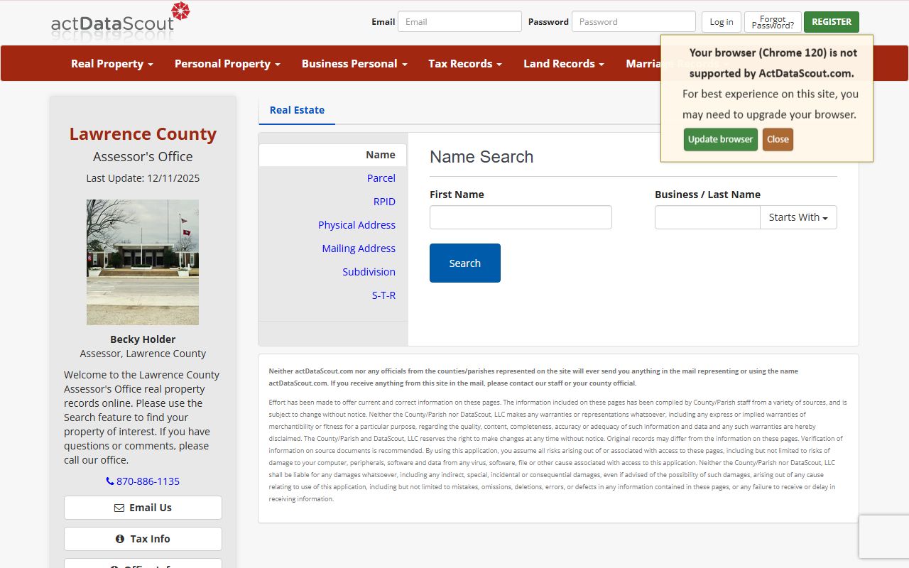 Lawrence County Arkansas property tax records ActDataScout Walnut Ridge assessor