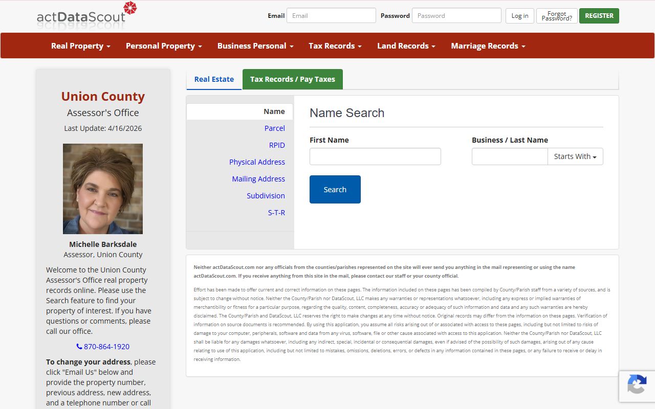 Union County property records search for El Dorado Arkansas property taxes