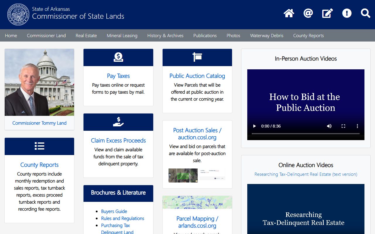 Arkansas Commissioner of State Lands tax delinquent property records