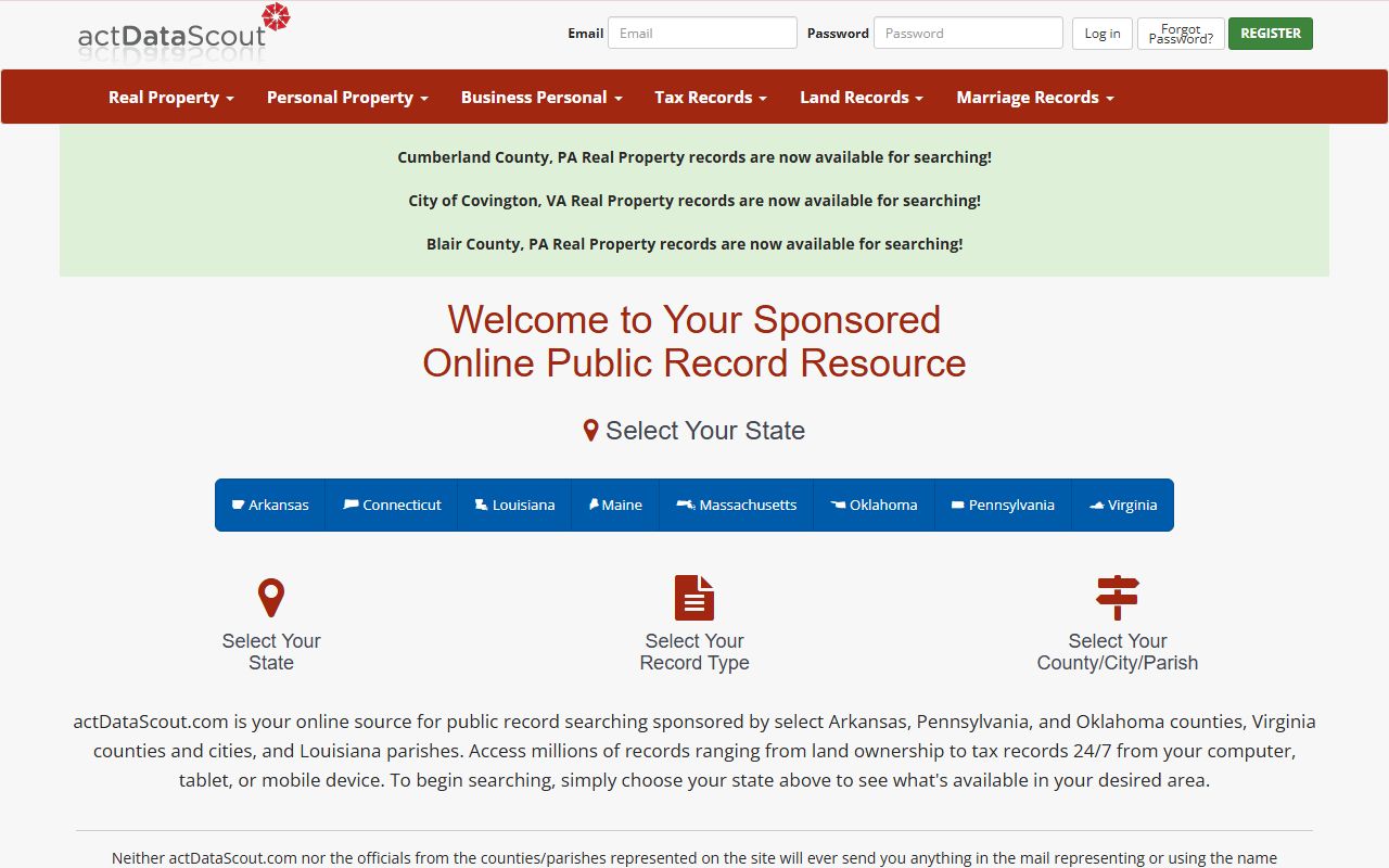 ActDataScout Arkansas property tax records search portal