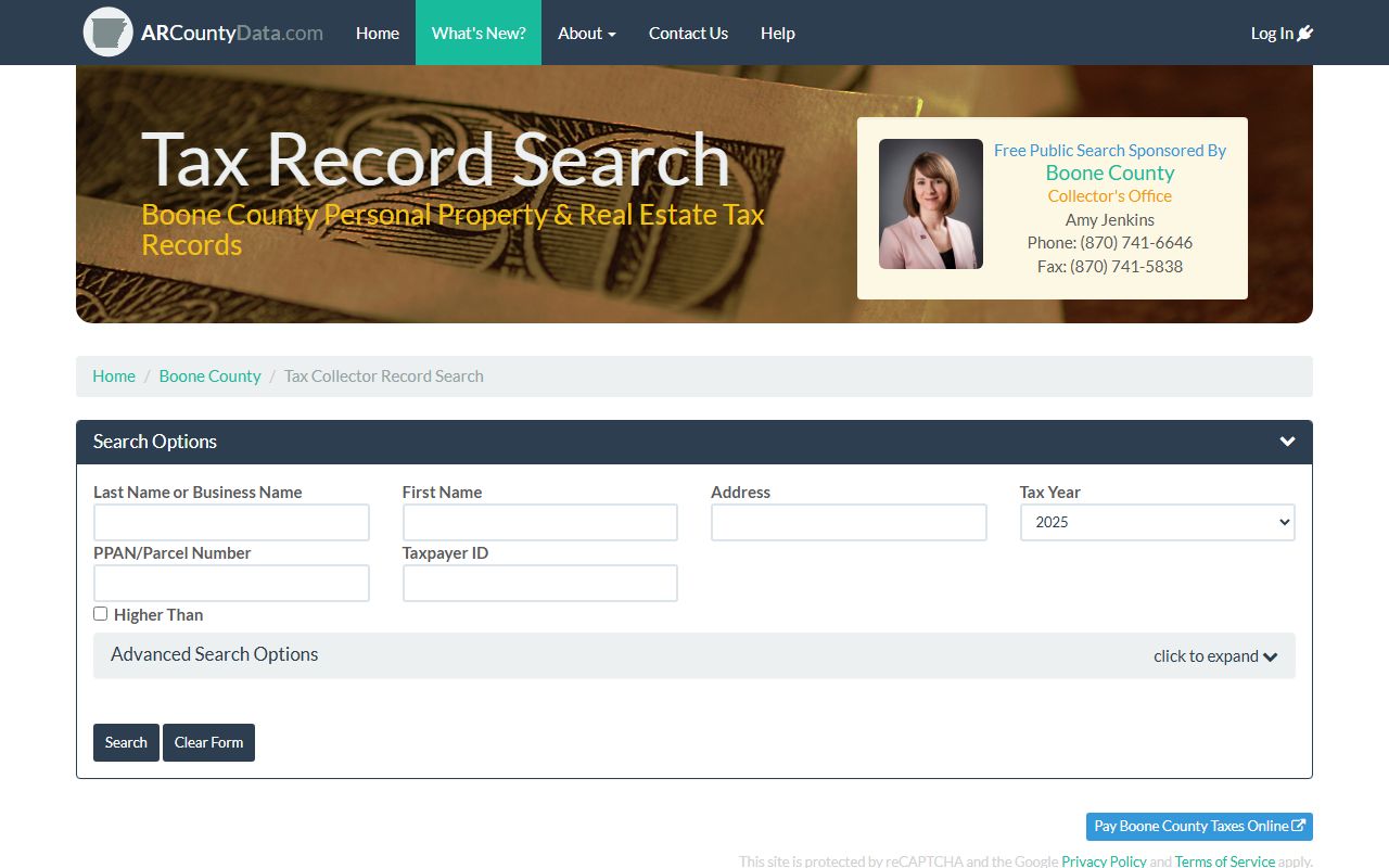 Boone County Assessor property records search Arkansas