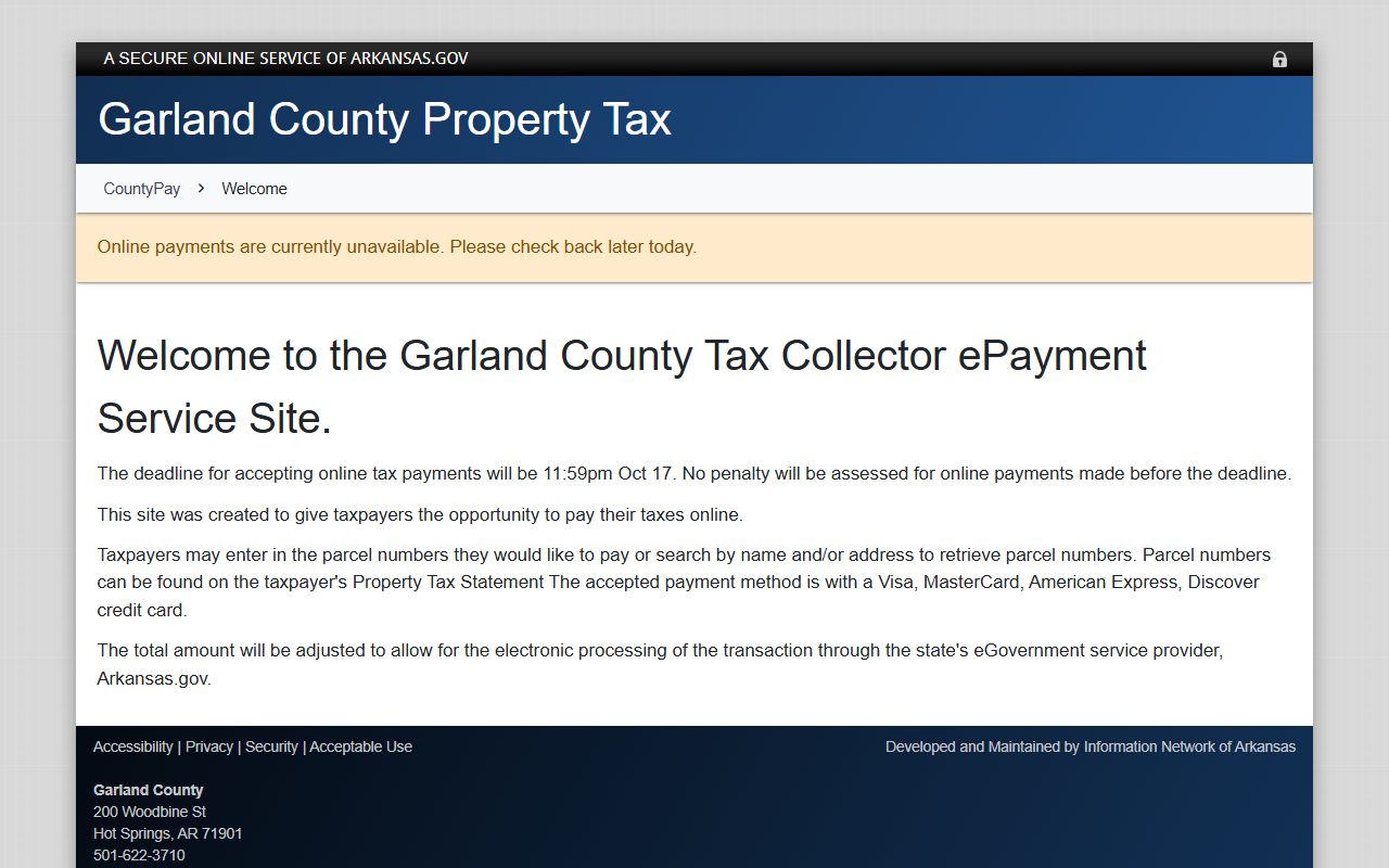 Garland County property tax records on Ark.org for Hot Springs Arkansas