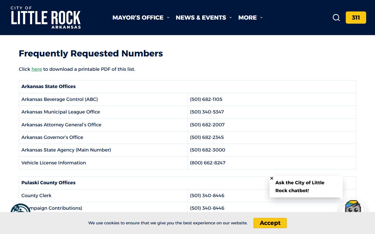 Little Rock city clerk frequently requested numbers for Pulaski County property tax contacts
